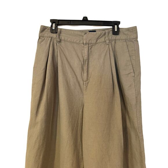 GAP Wide-Leg High Rise Linen Pleated Pants Olive Green Size 12 - Picture 4 of 7